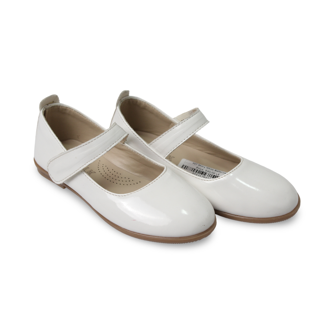 Girls Leather Ballerina – Shiny White