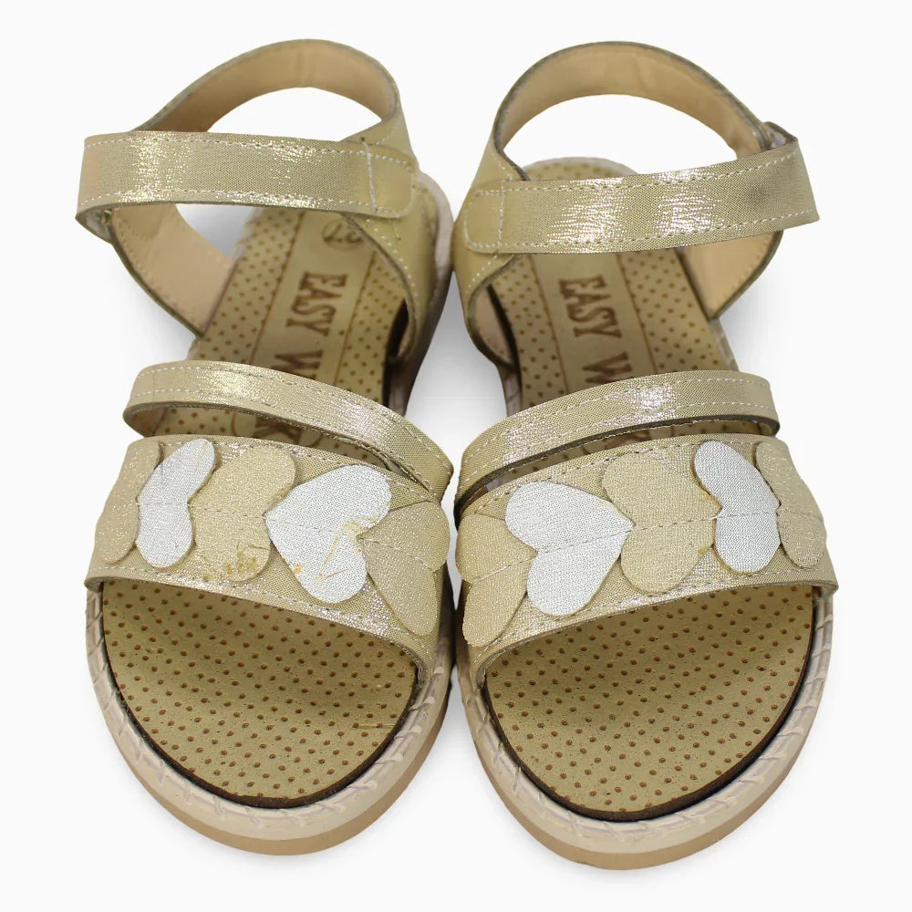Girls Leather Sandals – Hearts Detail