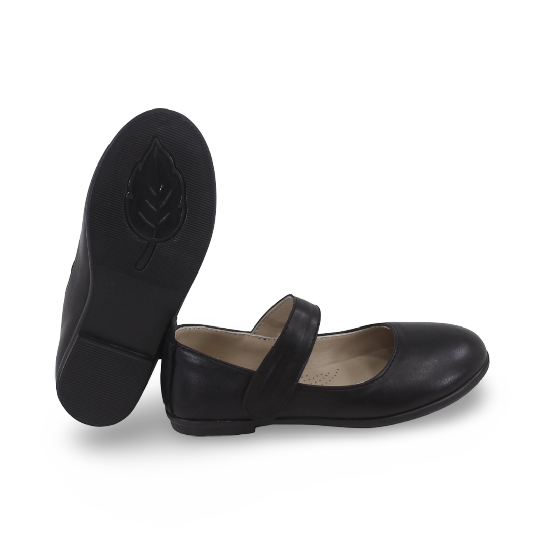 Girls Leather Ballerina – Matte Black