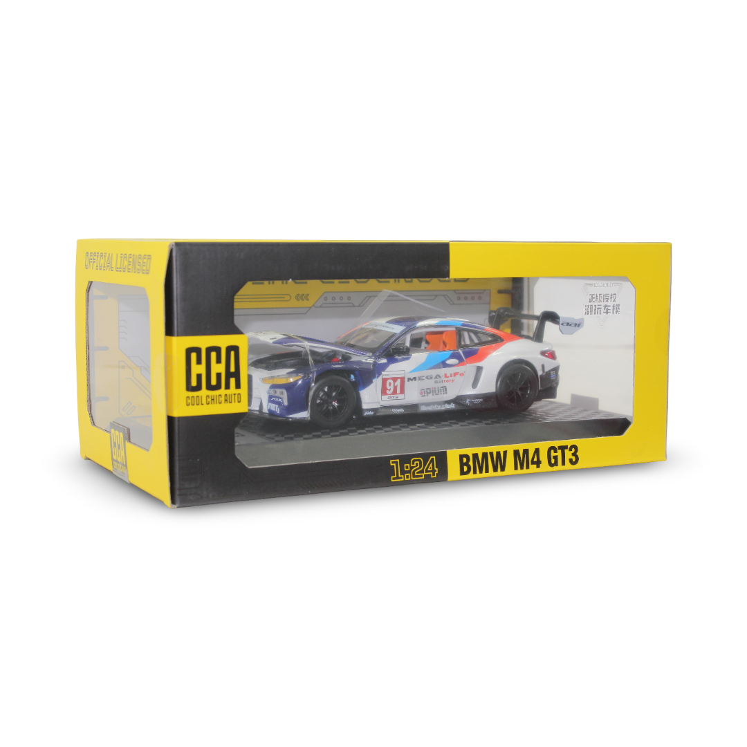 CCA (Cool Chic Auto) 1:24 scale BMW M4 GT3 Diecast Model Car – White & Blue