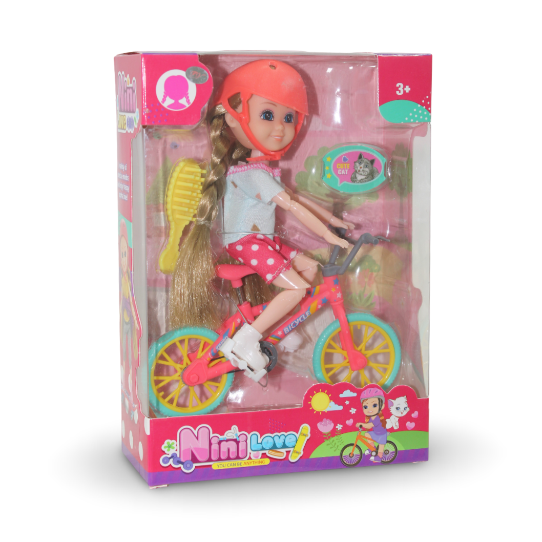 Nini Doll with Construction Toy Bicycle Playset Doll with Helmet & Accessories