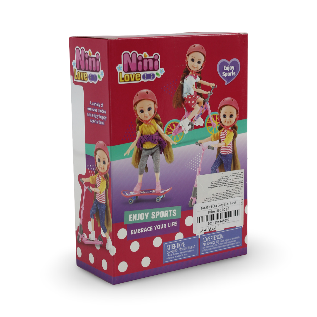 Nini Love Doll Sports Playset Scooter, Helmet, Brush