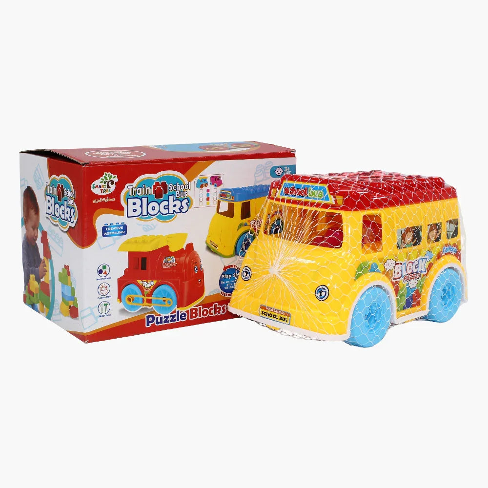 School Bus Blocks Set - Yellow Buildable Toy for Kids (3+)