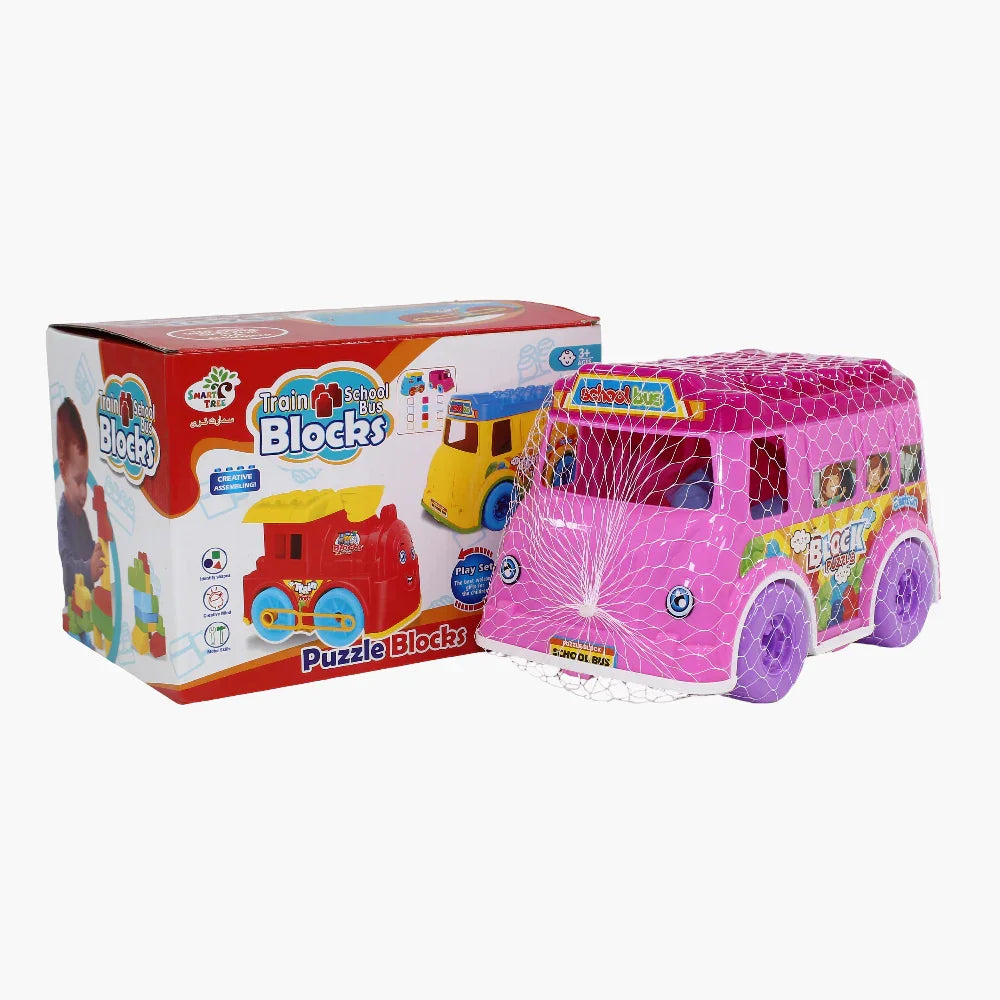 School Bus Blocks Set - Pink Buildable Toy for Kids (3+)