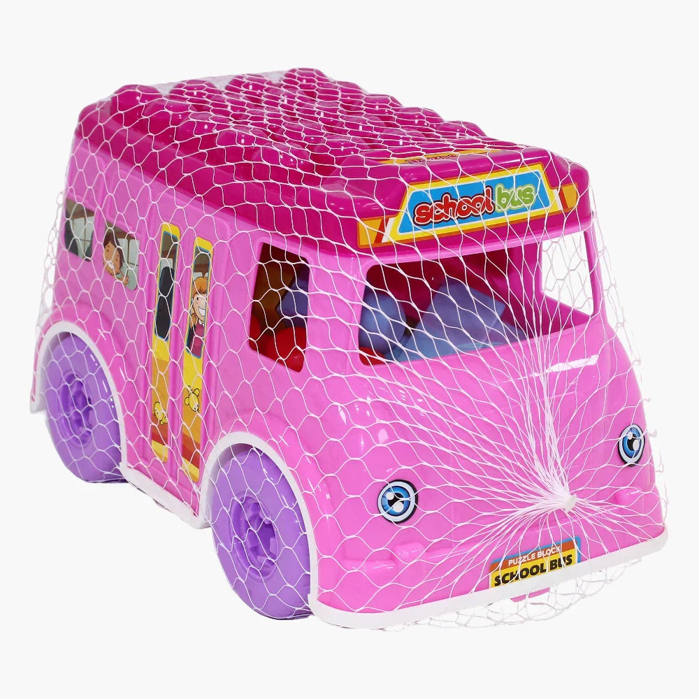 School Bus Blocks Set - Pink Buildable Toy for Kids (3+)