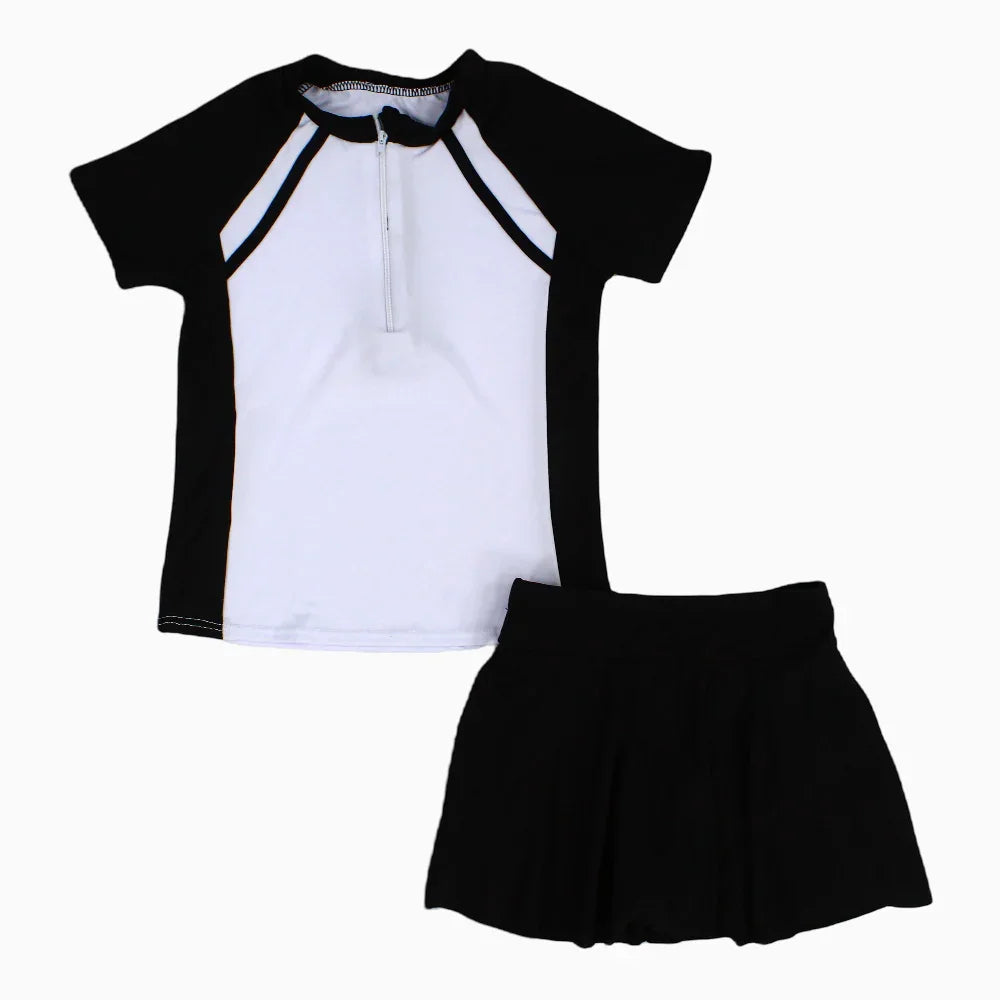 Girls 2-Piece Swimsuit – White/Black