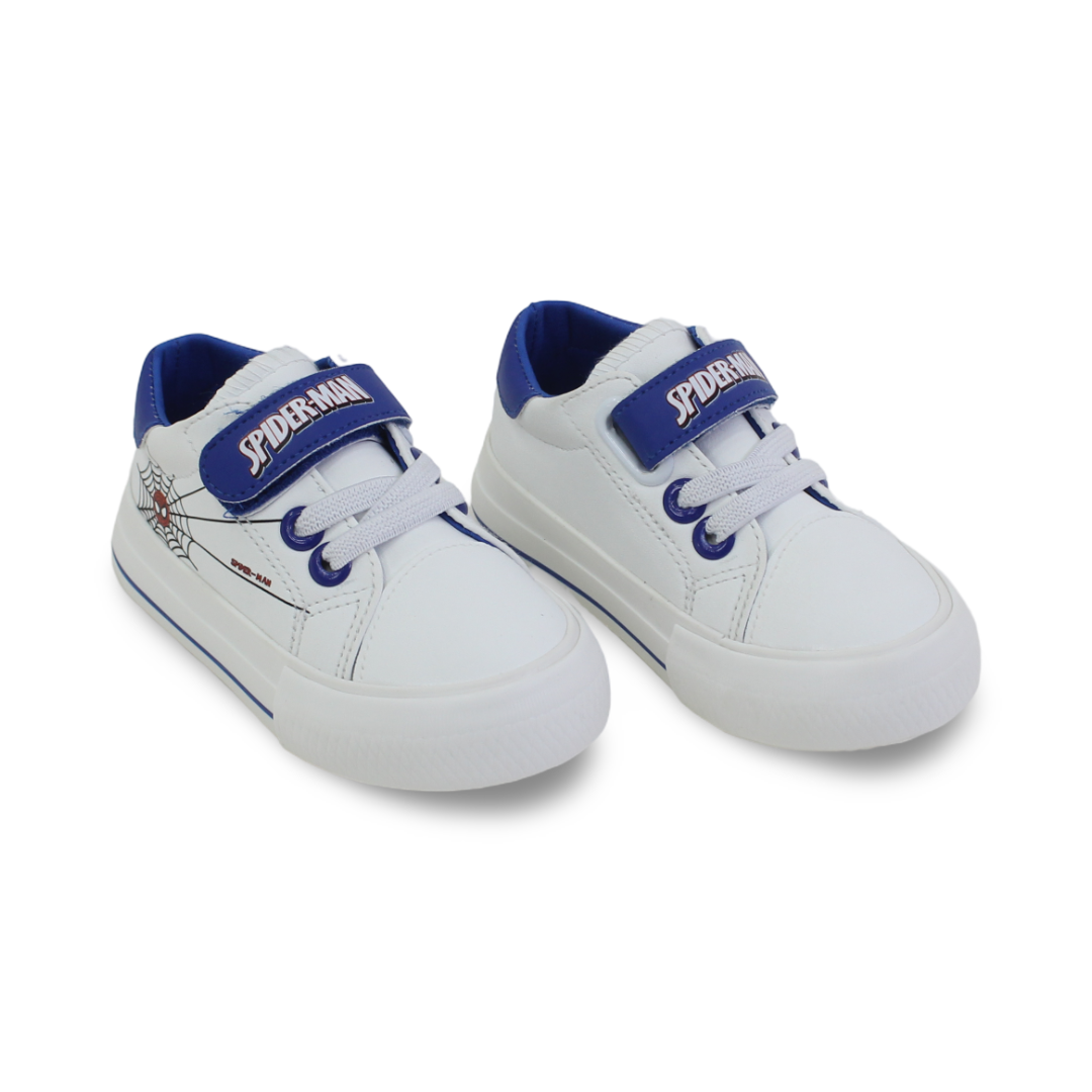 Baby Boys Leather Sneakers – White & Blue with Spider-Man Print - Clothing - Jespring