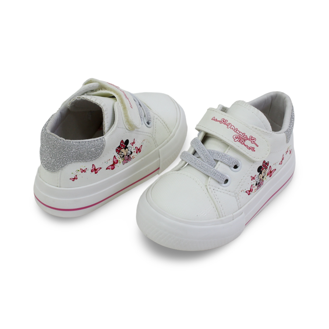 Baby Girls Leather Sneakers – White with Minnie Mouse Print