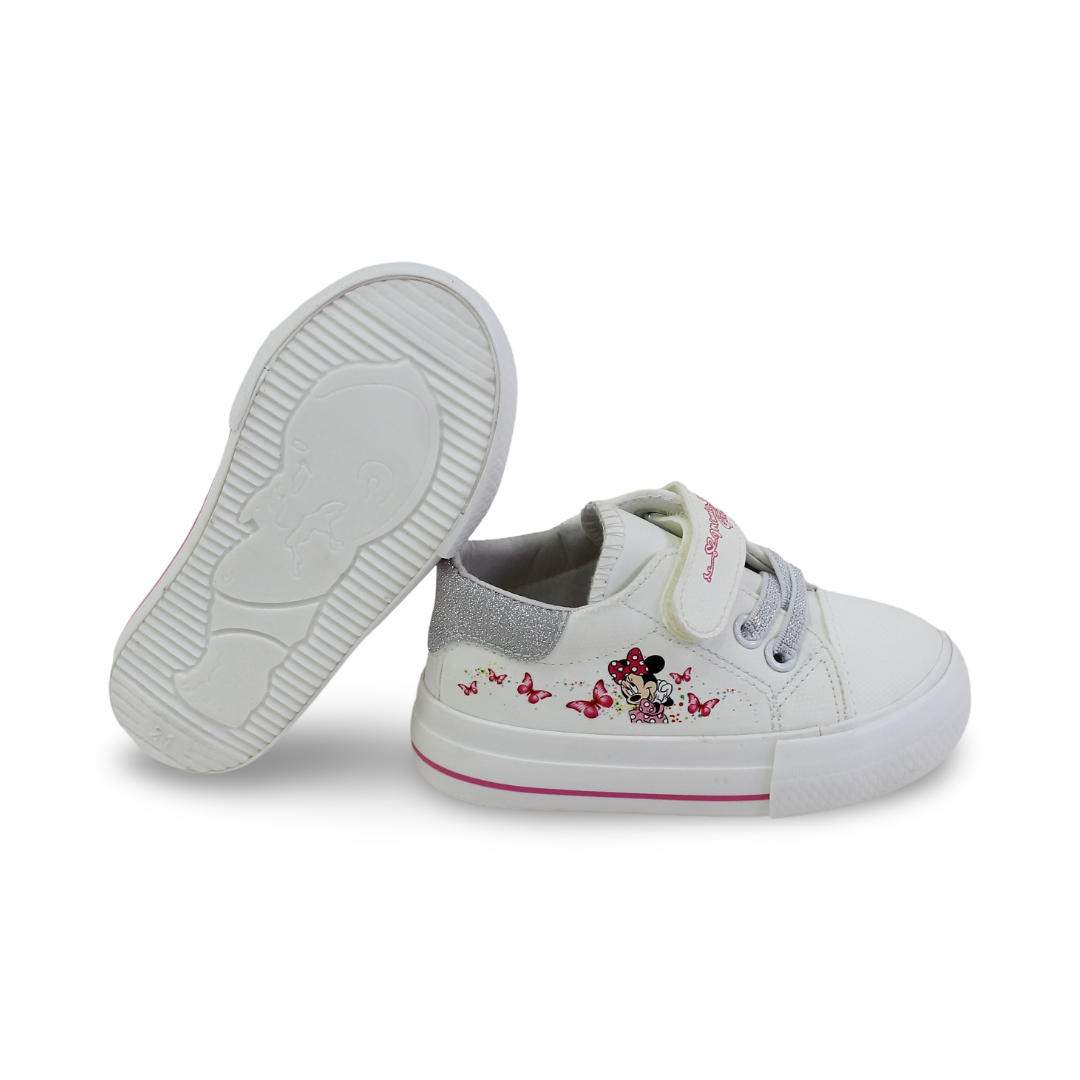 Baby Girls Leather Sneakers – White with Minnie Mouse Print