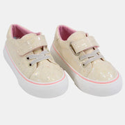 Kids Girls Leather Sneakers – Shiny Beige