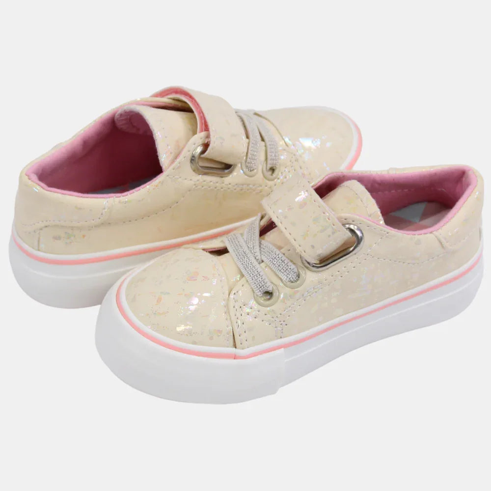 Kids Girls Leather Sneakers – Shiny Beige