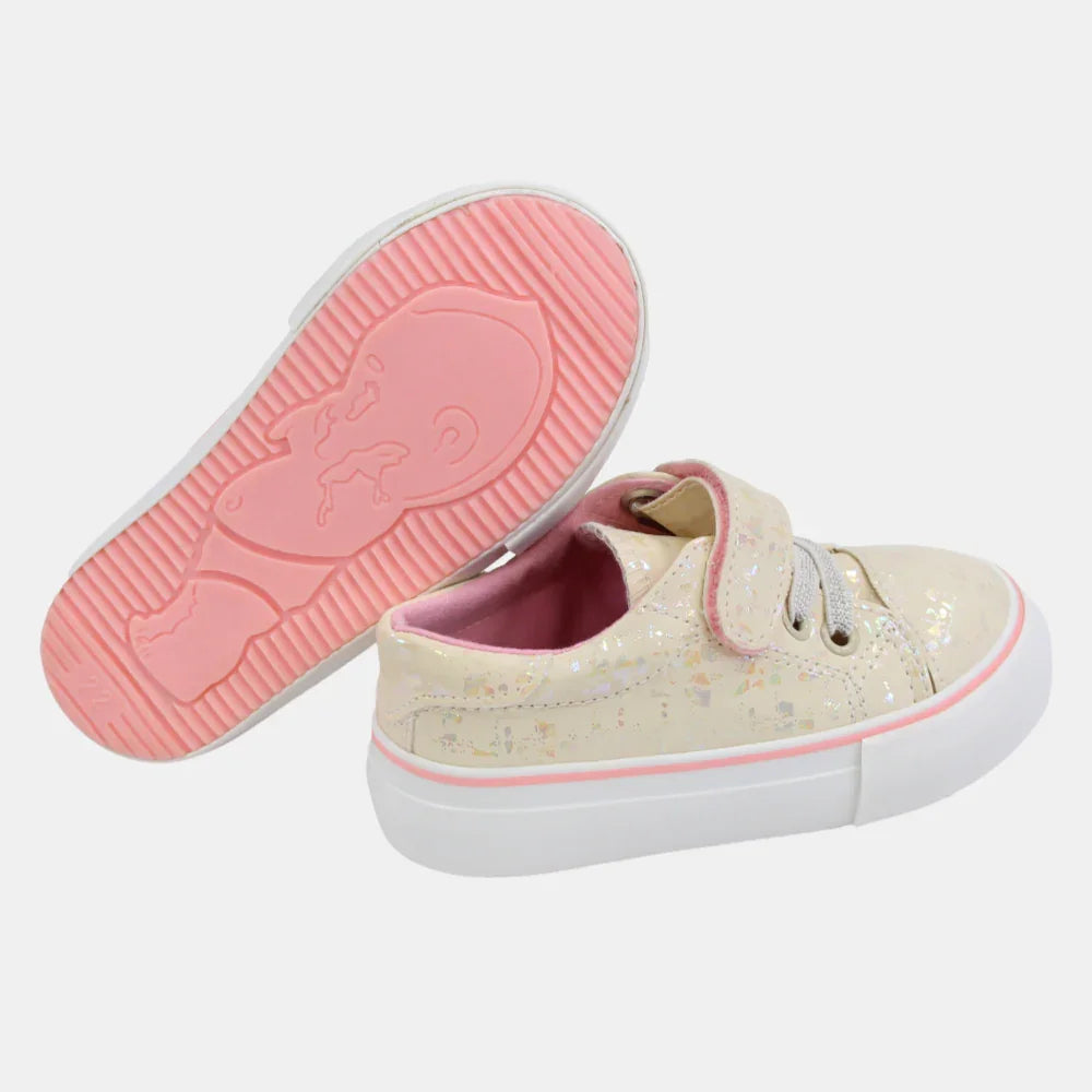 Kids Girls Leather Sneakers – Shiny Beige