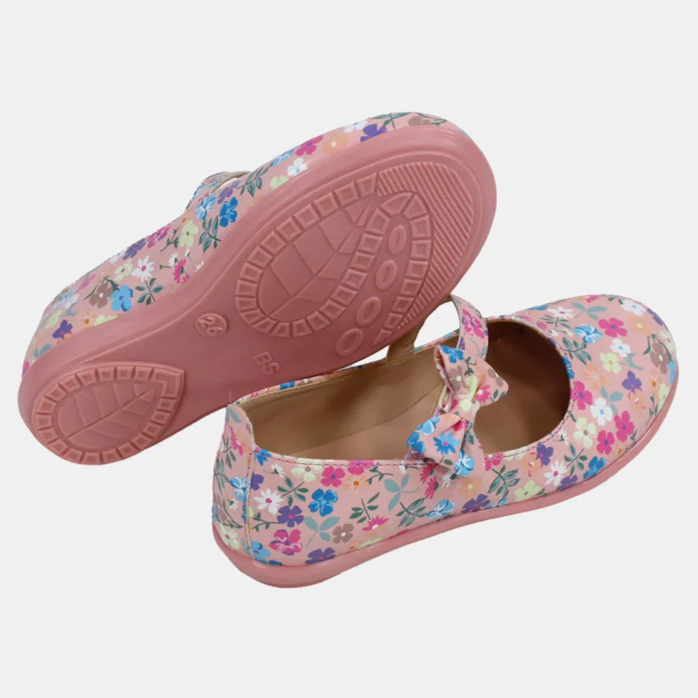 Baby Girls Leather Shoes – Blush with Floral Details