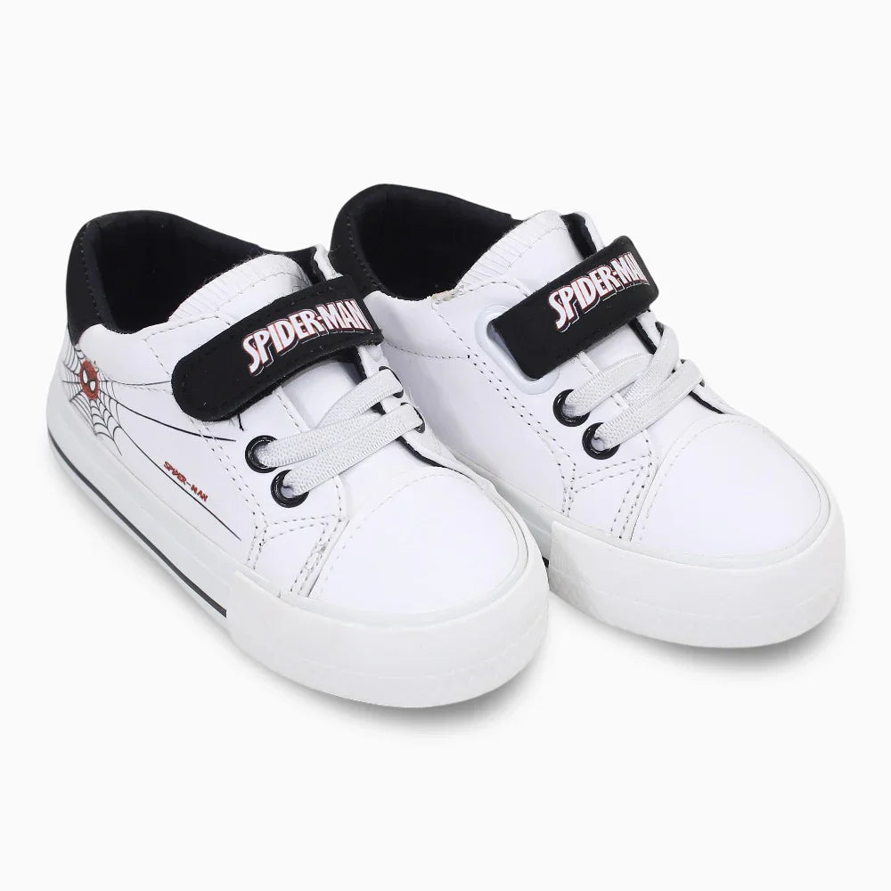 Baby Boys Leather Sneakers – Black/White with Spiderman Theme