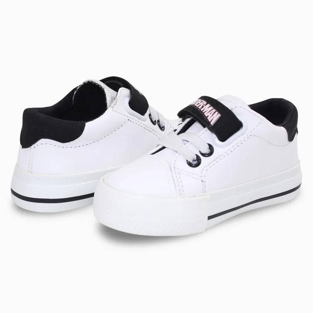 Baby Boys Leather Sneakers – Black/White with Spiderman Theme