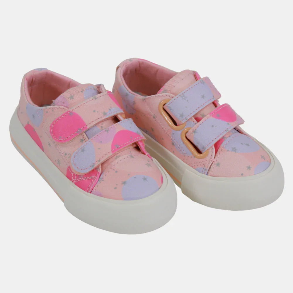 Girls' Leather Sneakers – Pink with Circle Design