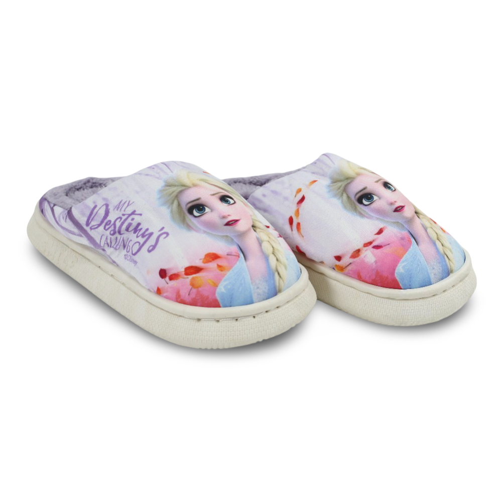 Girls Fur Slippers – Purple with Frozen Print - Clothing - Jespring