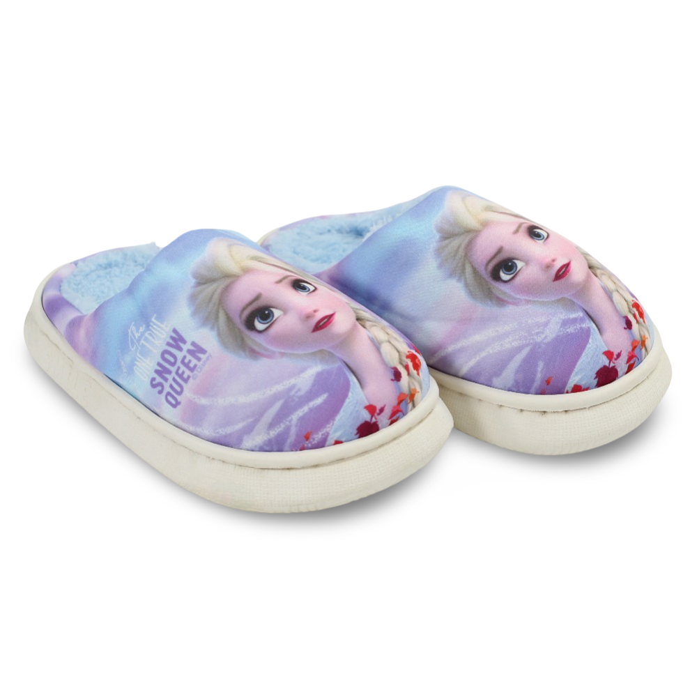 Girls Fur Slippers – Purple with Frozen “Snow Queen“ Print - Clothing - Jespring