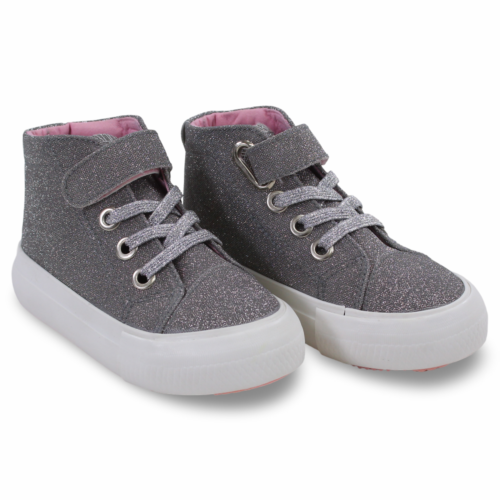 Girls Leather Half Boots – Silver with Glitter