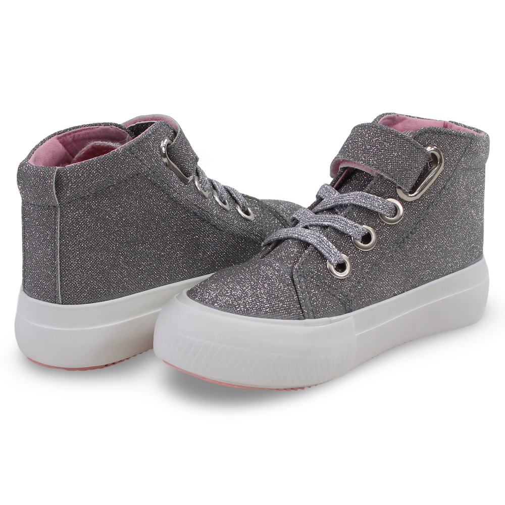 Girls Leather Half Boots – Silver with Glitter