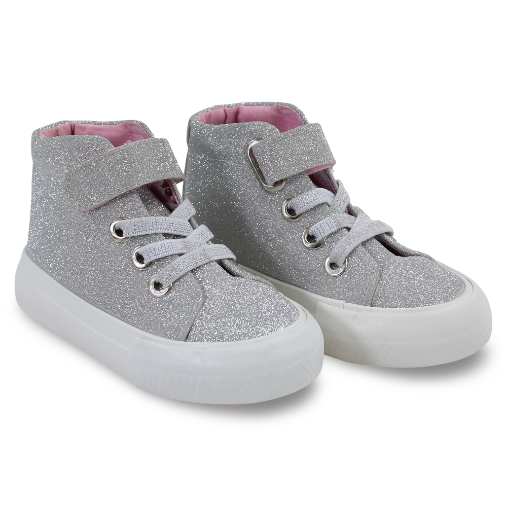 Girls Leather Half Boots – Grey with Glitter