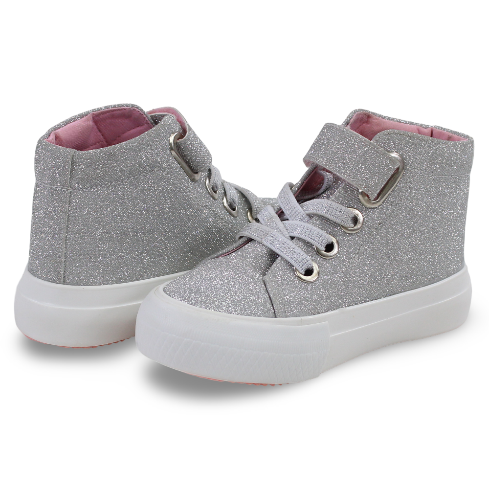 Girls Leather Half Boots – Grey with Glitter