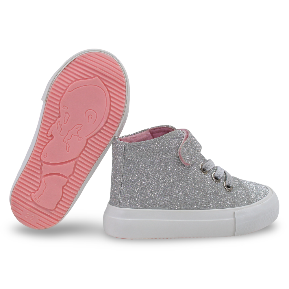 Girls Leather Half Boots – Grey with Glitter