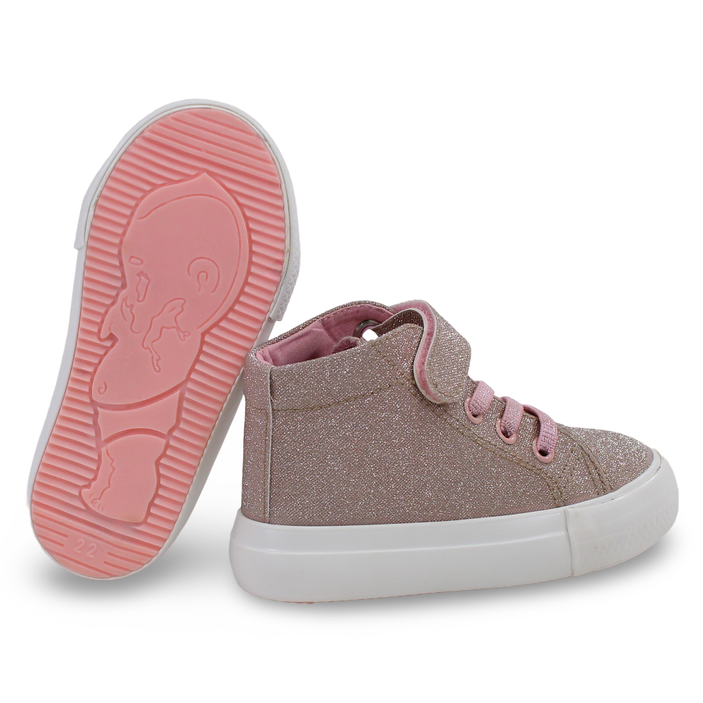 Girls Leather Half Boots – Pink with Glitter