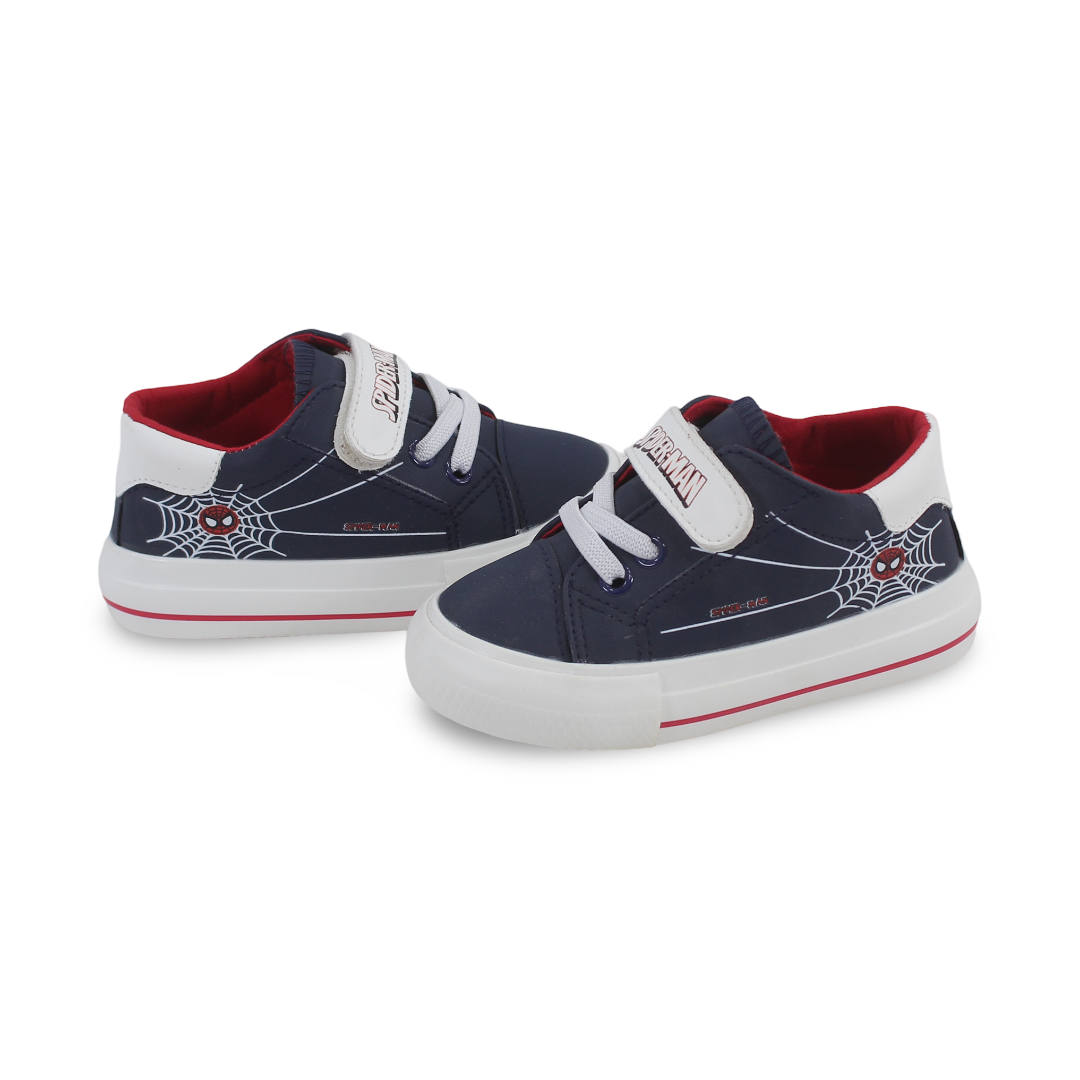 Baby Boys Leather Sneakers – Navy with Spider-Man Design