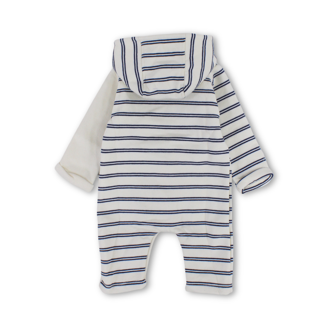 Baby Boys Cotton Hooded Baby Footie – Off-White with “Fun“ Print