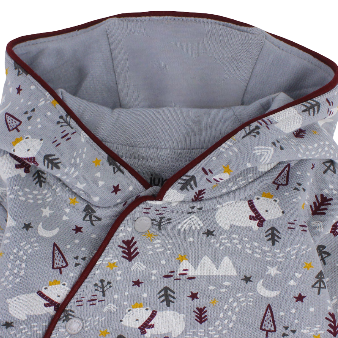 Baby Boys Cotton Hooded Baby Footie – Grey with Polar Bears Print