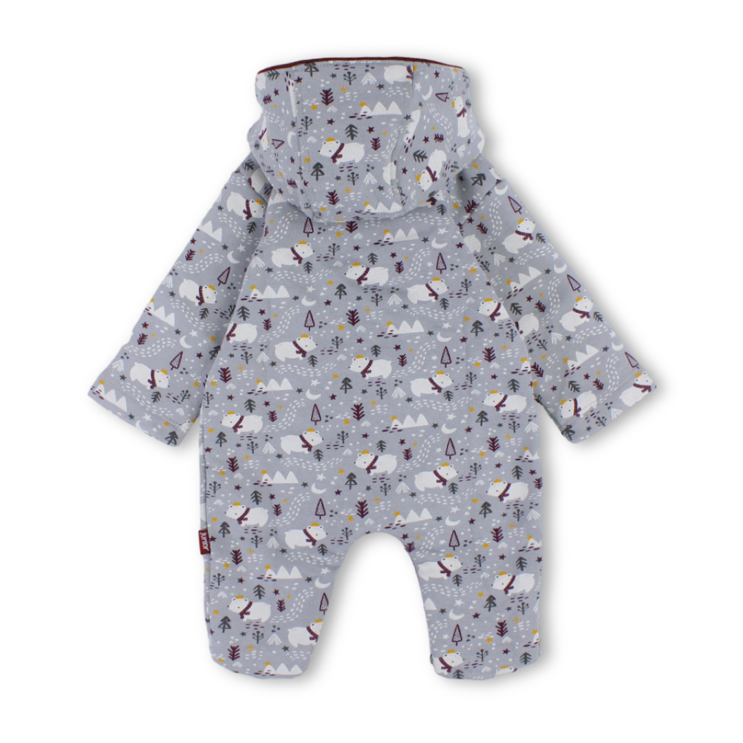 Baby Boys Cotton Hooded Baby Footie – Grey with Polar Bears Print