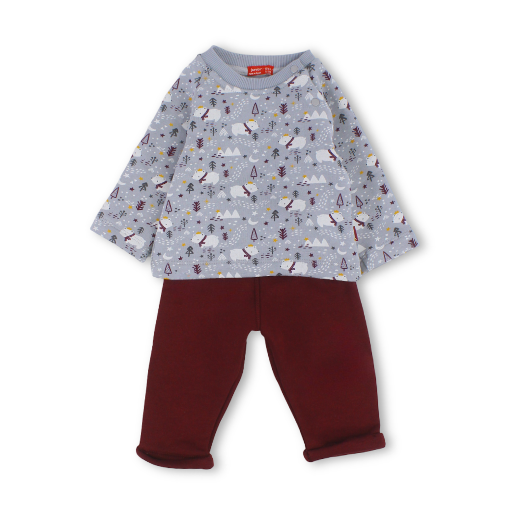 Baby Boys Cotton Pajama – Grey with Polar Bears Print