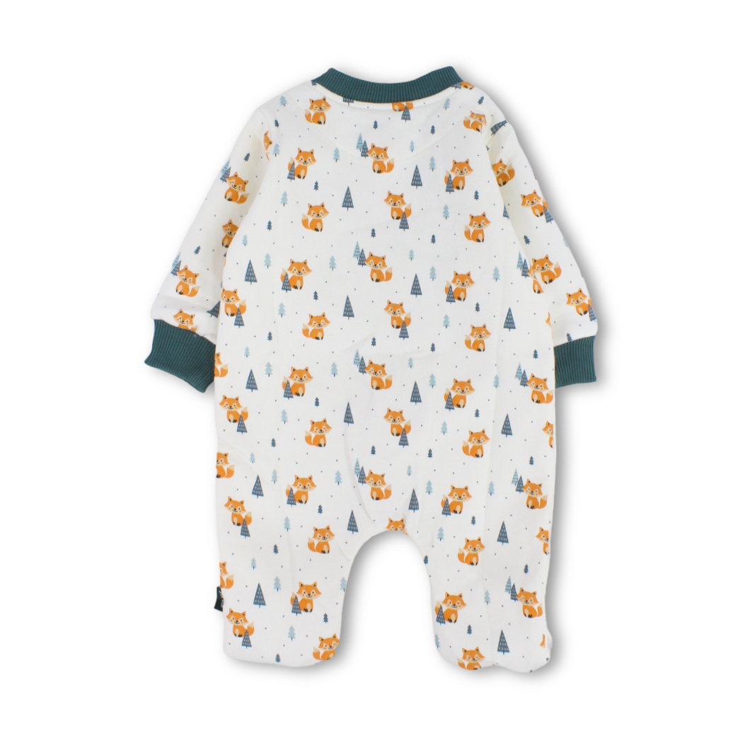 Baby Boys Cotton Baby Footie – Off-White with Fox Print