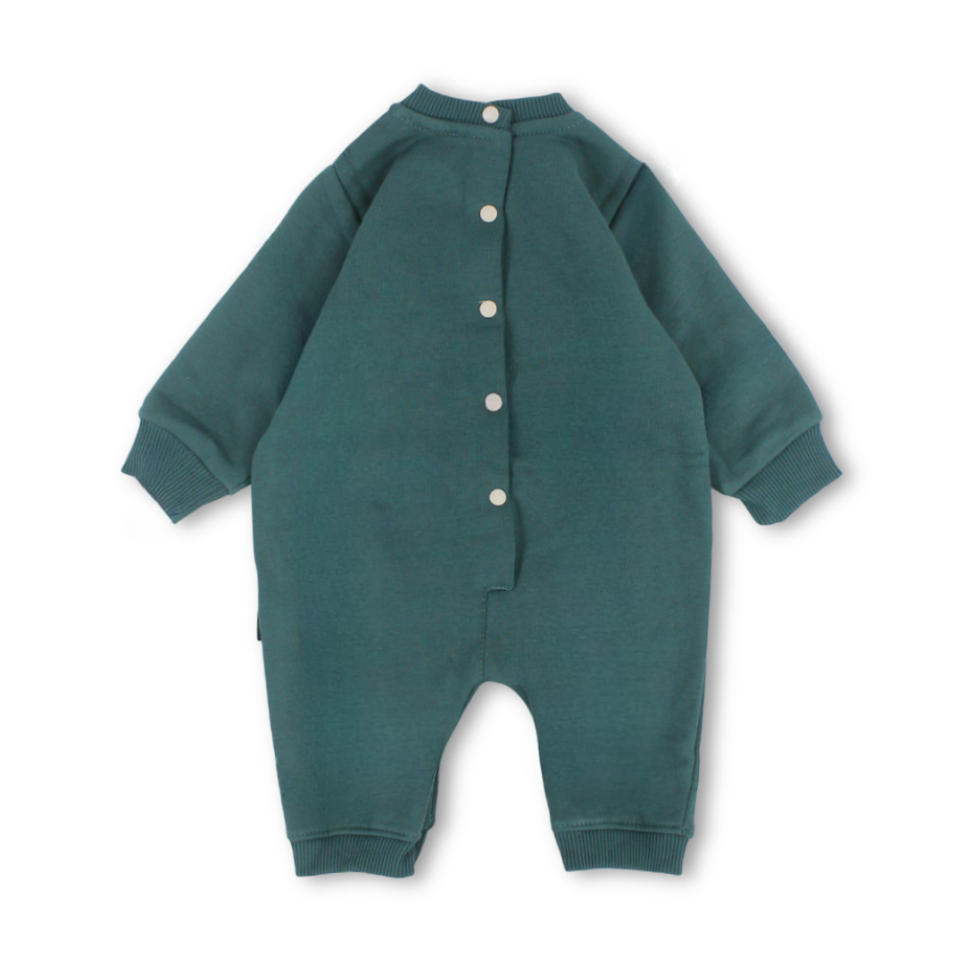 Baby Boys Cotton Footless Onesie – Teal with Fox Embroidery