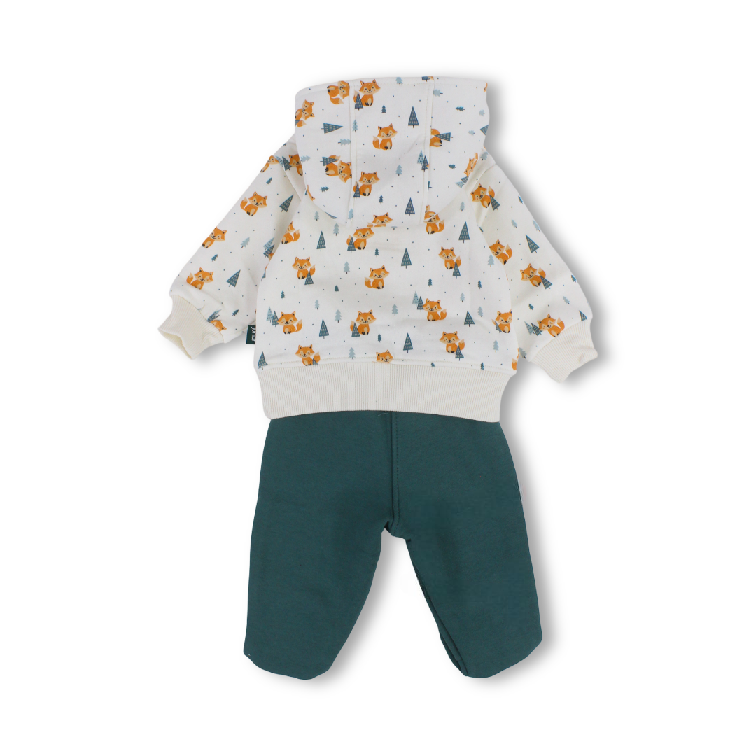 Baby Boys Cotton Hooded Pajama – Off-White with Fox Print