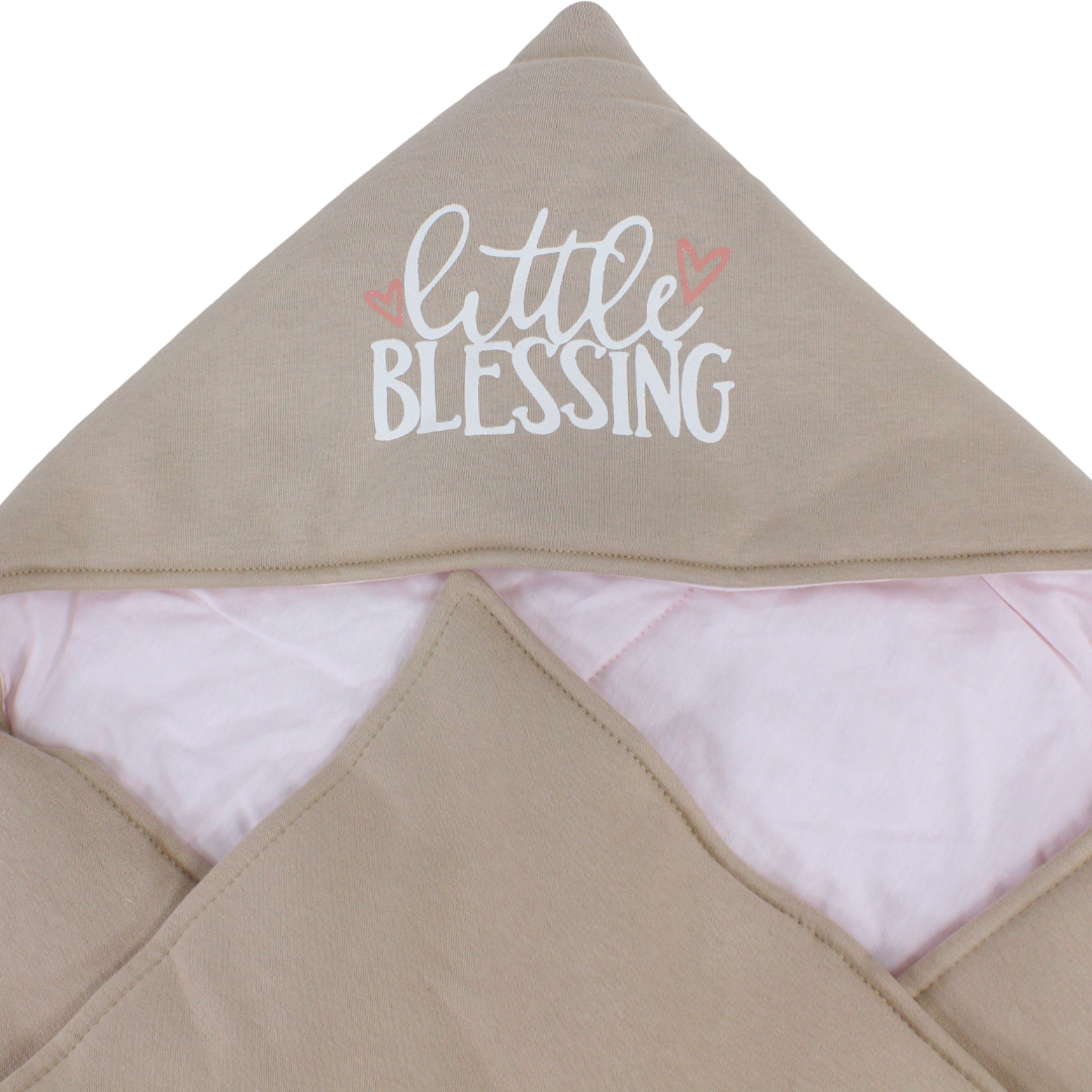Cotton Baby Blanket – Beige with "Little Blessing" Print