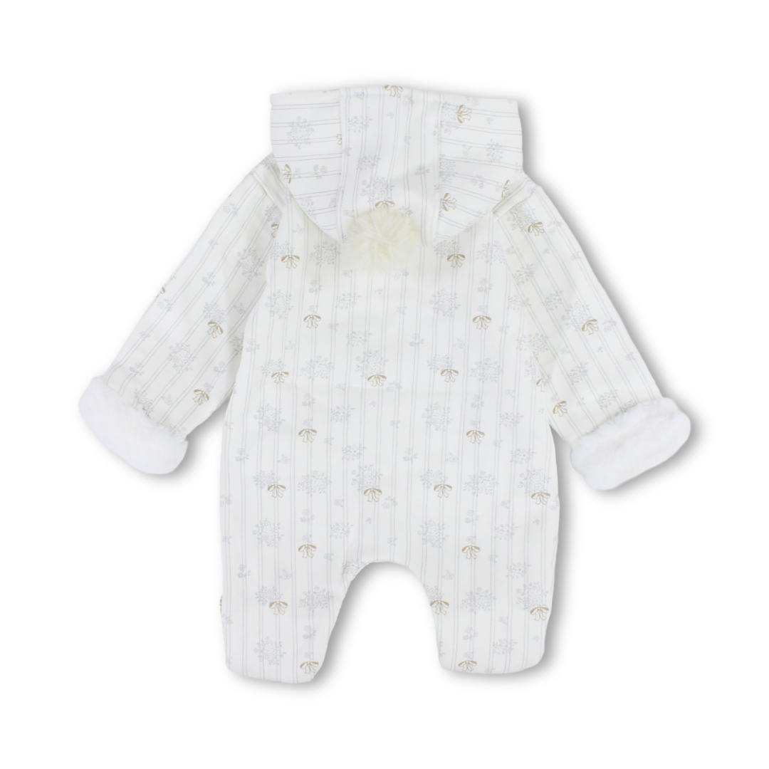 Baby Girls Cotton Hooded Onesie – Off-White with Flowers Print