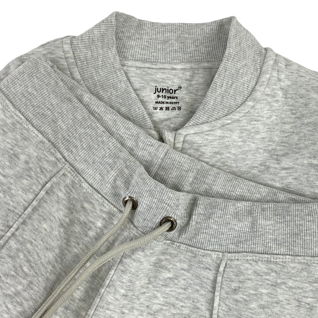 Girls Cotton Hooded Pajama – Grey "Junior" Embroidery