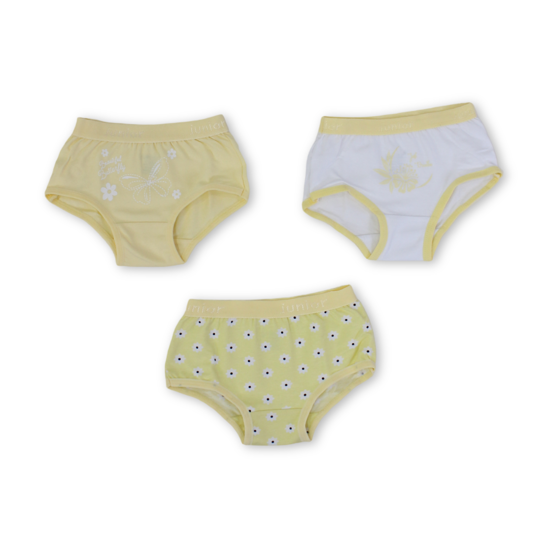 Girls Cotton Panties Yellow Floral Design – Pack of 3 - Clothing - Junior