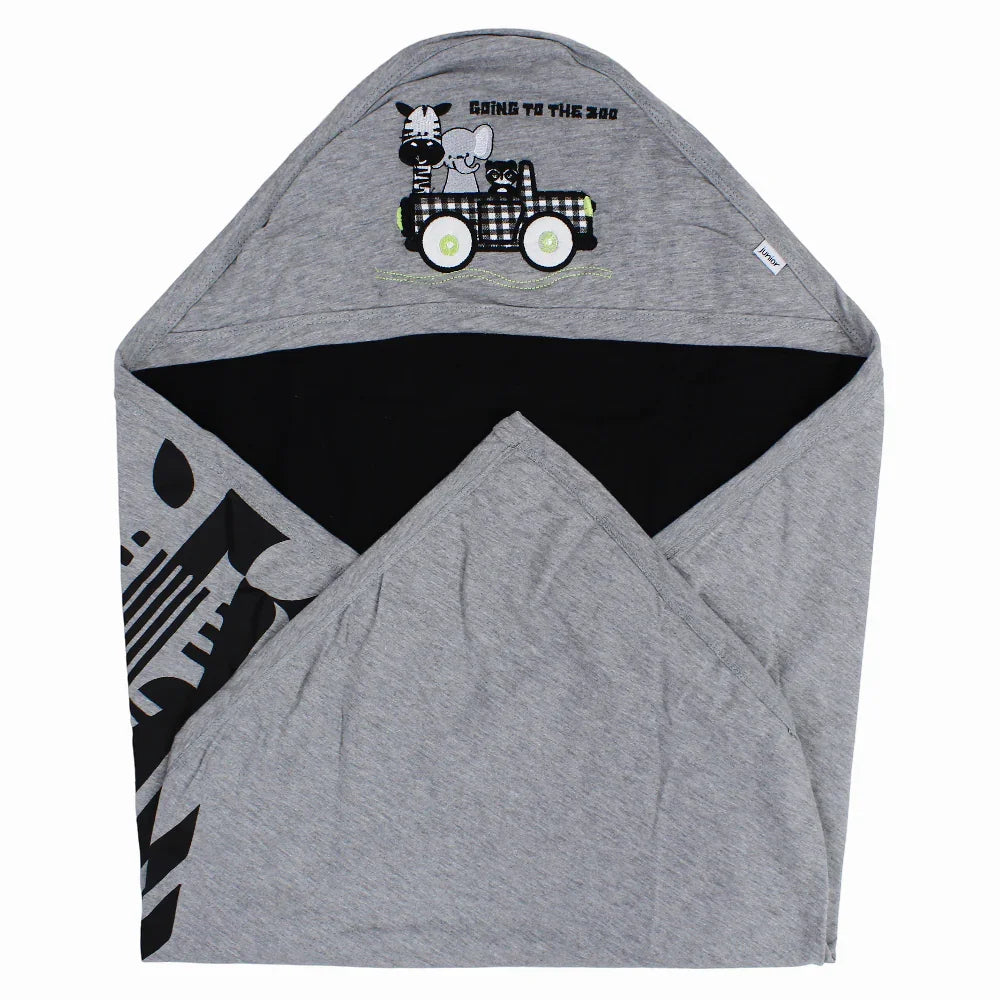 Cotton Baby Blanket – Grey/Black with Riding Animals Design - Baby Essentials - Junior