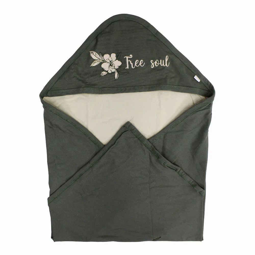 Cotton Baby Blanket – Green with "Free Soul" Design