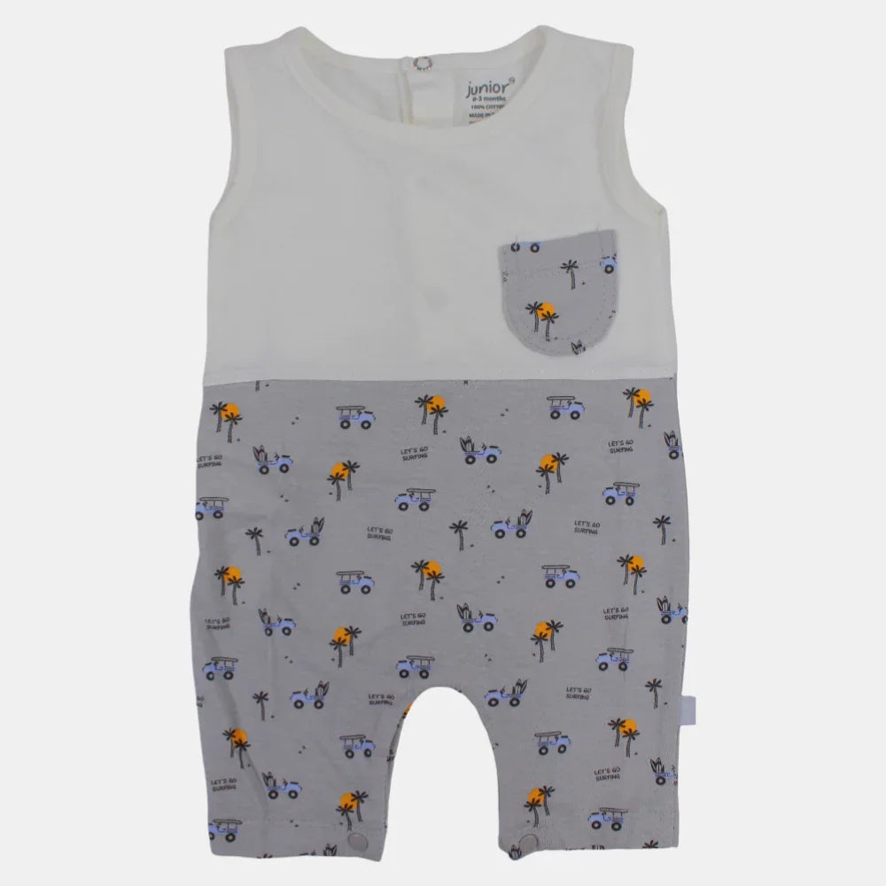Baby Boys' Romper – Off-White & Gray "Let's Go Surfing"