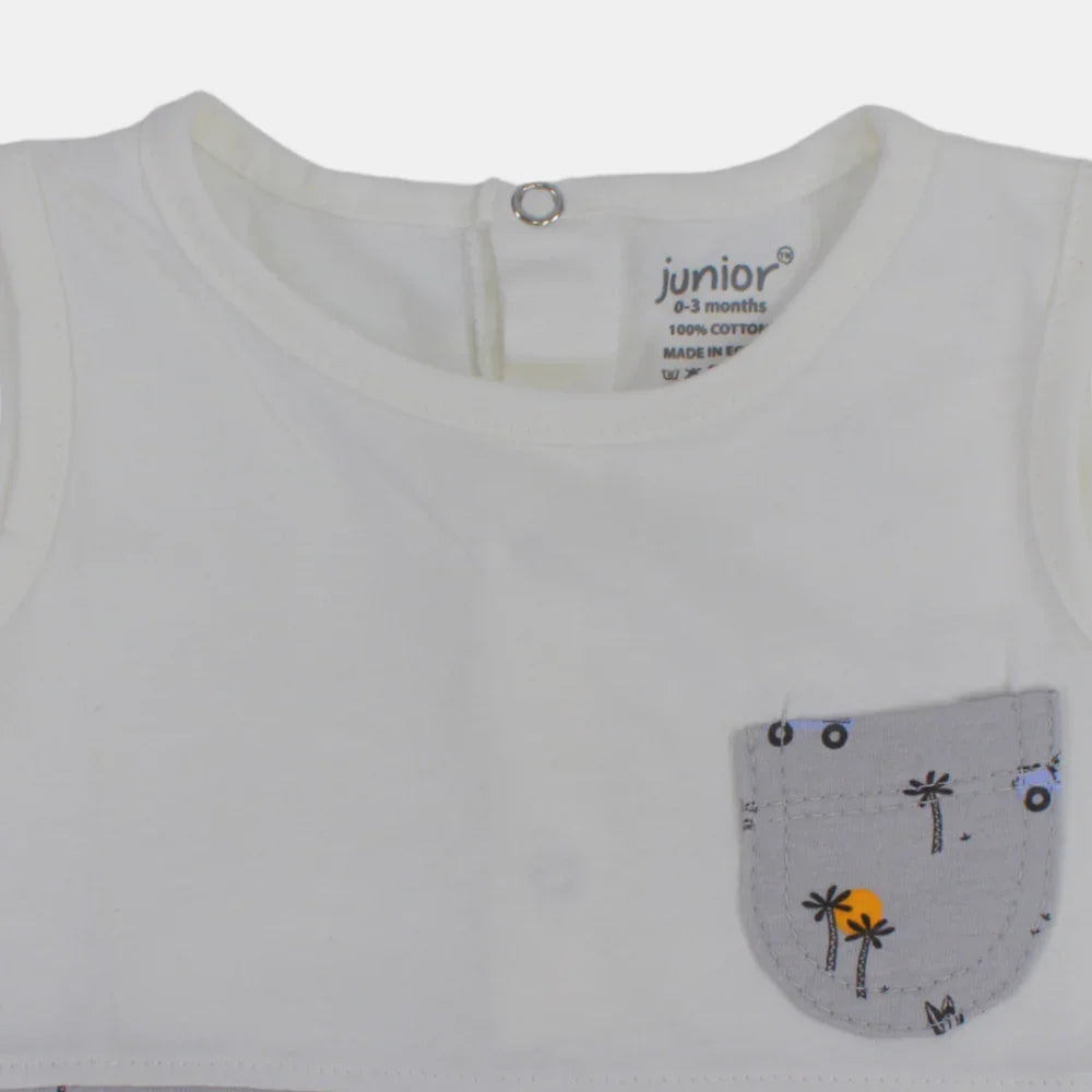 Baby Boys' Romper – Off-White & Gray "Let's Go Surfing"