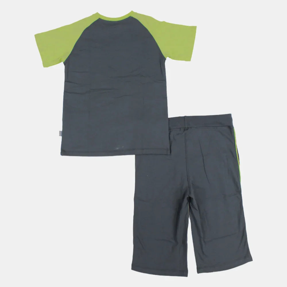 Boys Short-Sleeved Cotton Pajama Set – Grey (Summer Theme)