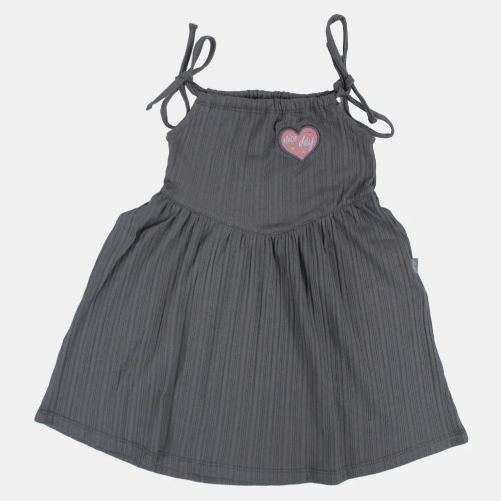 Girls Strappy Cotton Nightgown – Grey (Heart Theme)