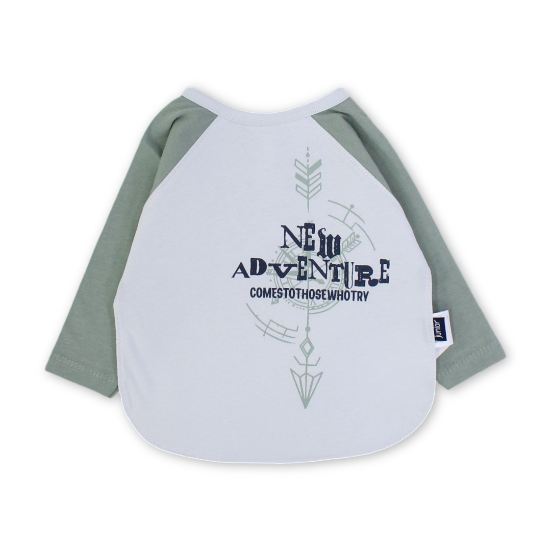 Cotton Long-Sleeved Baby Bib – Grey & Pestage with "Get List" Print - Baby Essentials - Junior