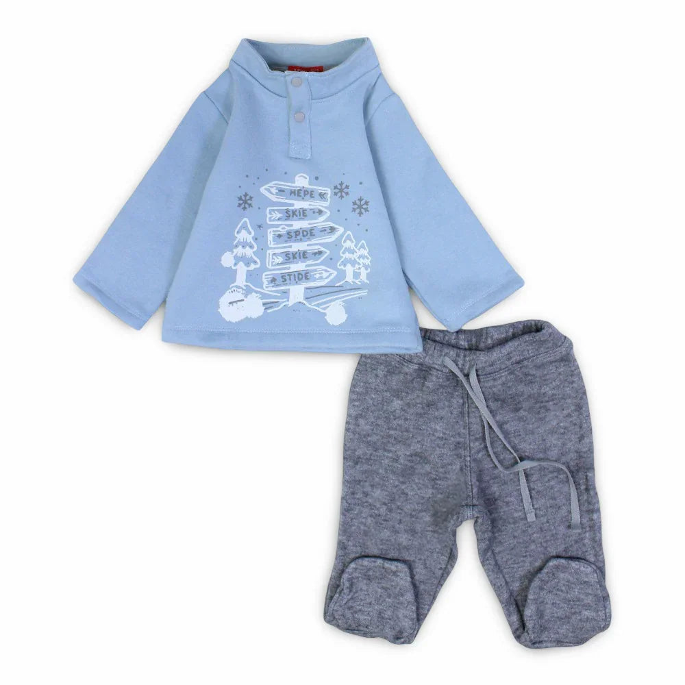 Baby Boys Cotton Pajama  Set – Light Blue with Trees & Direction Signs Design