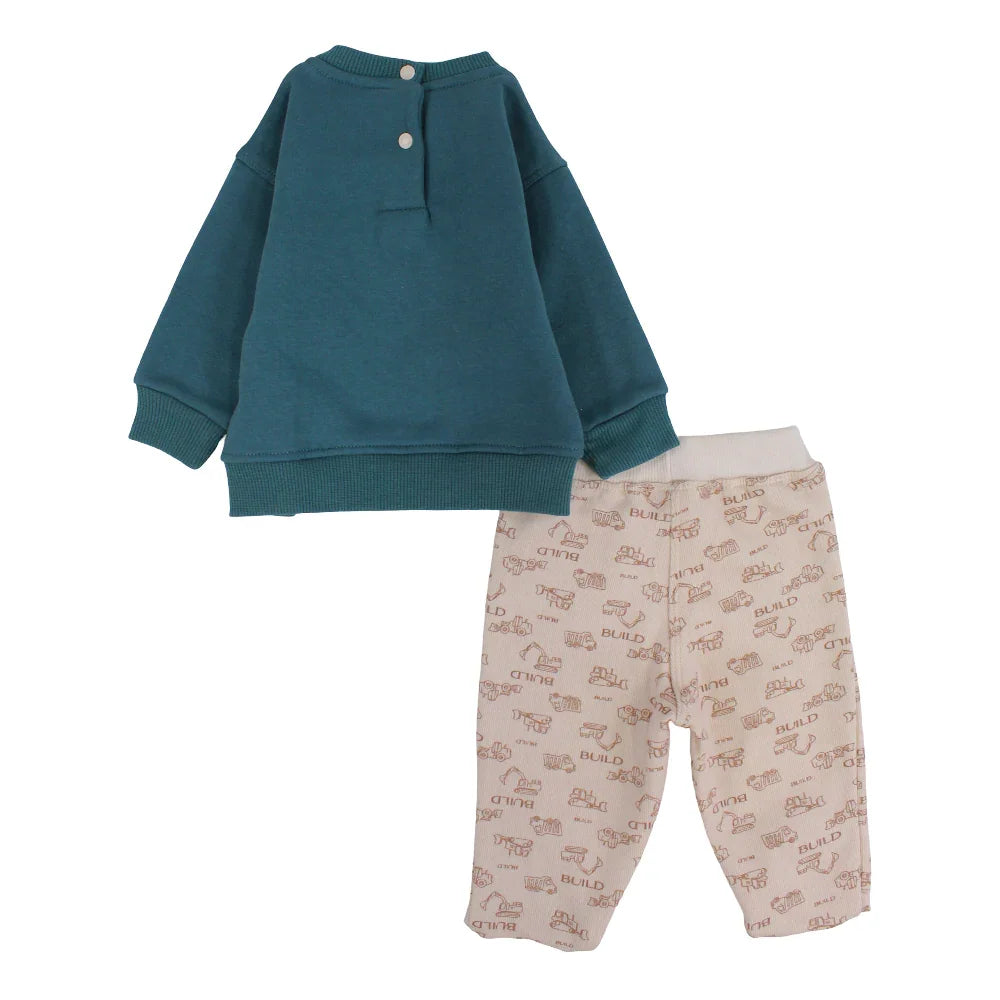 Baby Boys Cotton Pajama Set – Mint with "Build" Design