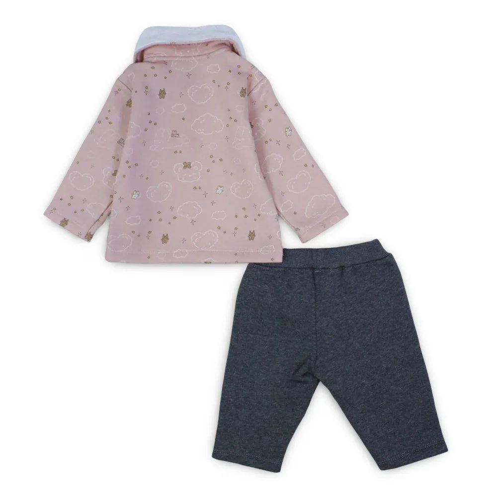 Baby Girls Pajama Set – Pink with Stars & Clouds Design